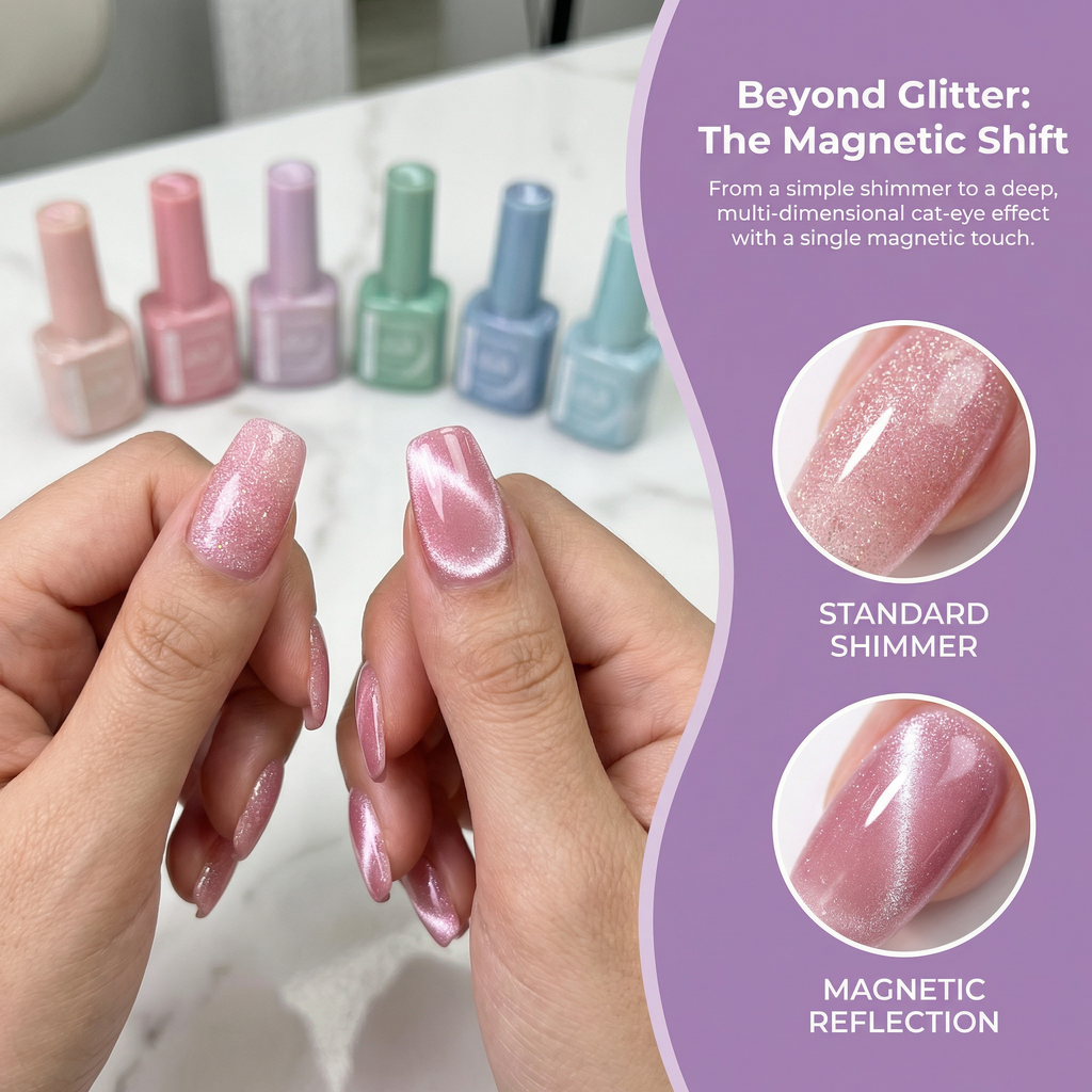 Tencoco glitter cat eye gel nails with reflective salon-style shine