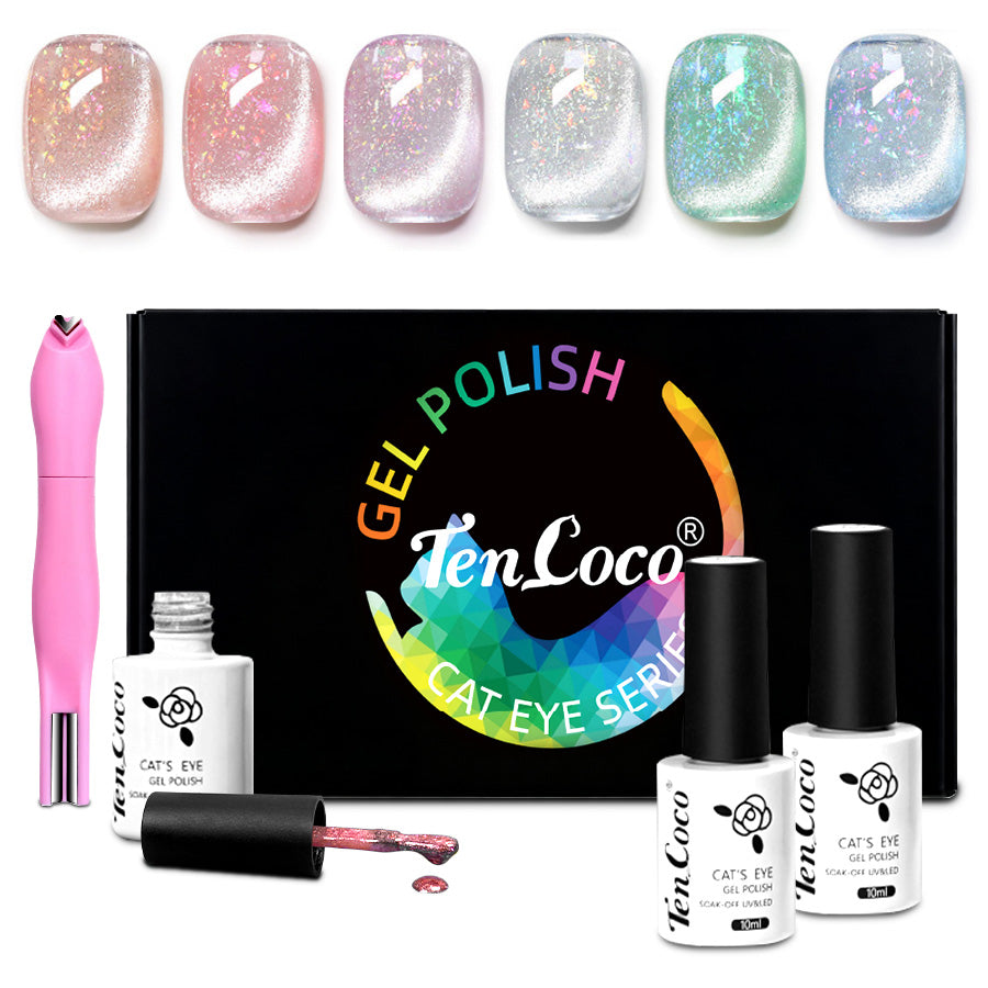 Tencoco magnetic flash cat eye gel polish kit with dual-ended magnet