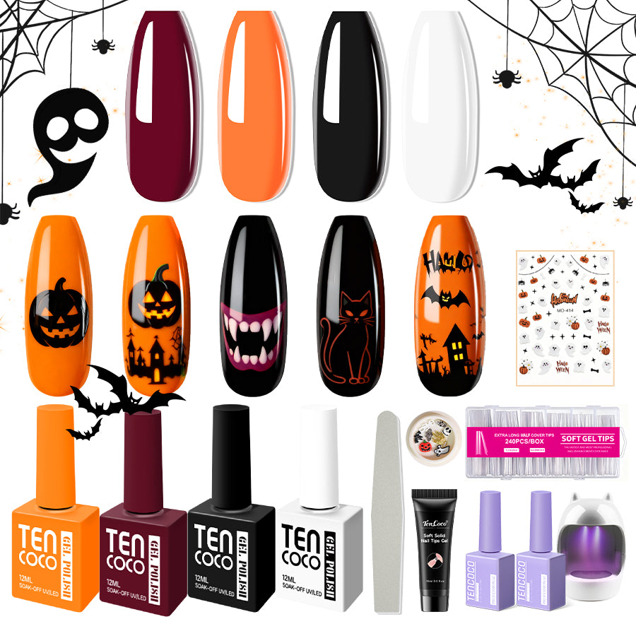 Tencoco spooky season DIY manicure kit with gel colors and nail stickers